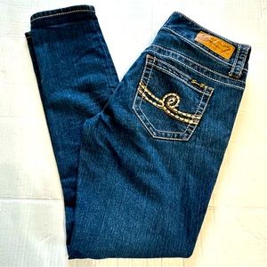 Seven7 | Dark Wash Skinny Jeans w/ Thick Stitch Detail & Light Fade | Size 6